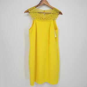 Trina Turk Bliss Dress Yellow Lace Shift 4 Mini Sleeveless Formal Event Elegant